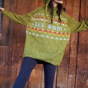 Free People Ski Bum Lodge Knit Oversized Slouchy Fairisle Sweatshirt Size Large